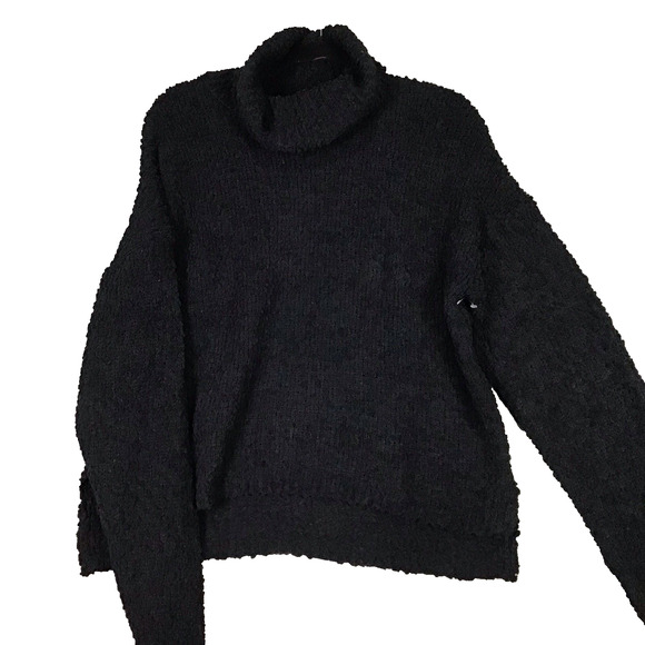 Bobeau Women’s Large Black Popcorn Knit Turtleneck Sweater Hi-Low Hem NWOT - Picture 1 of 13